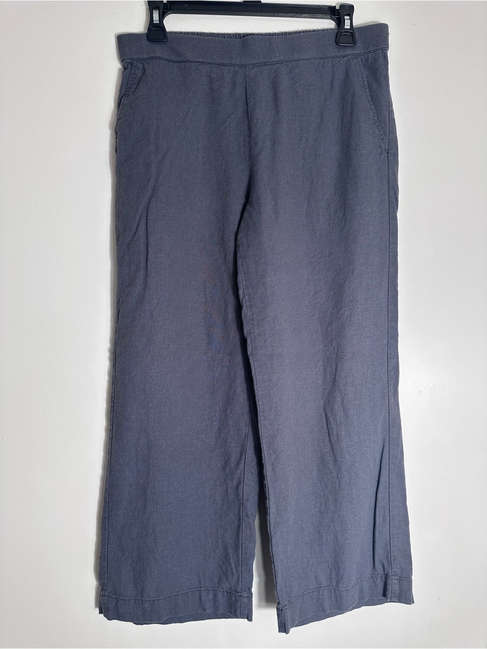 Linen blend minimalist Slate Gray Wide-Leg Trousers